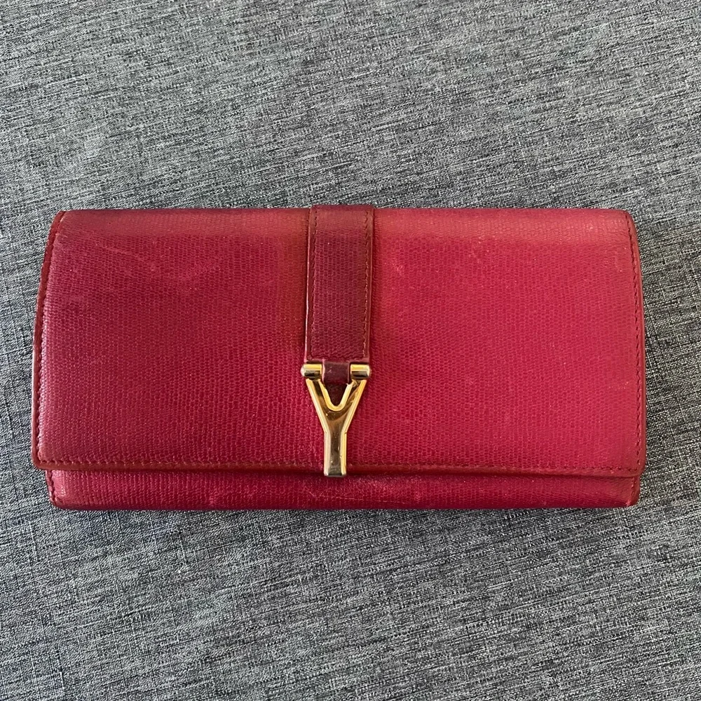 YVES SAINT LAURENT  Y Ligne Calfskin Long Wallet in Red